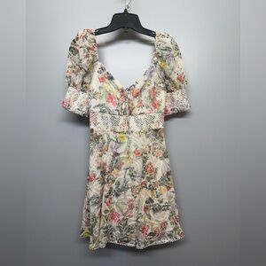 Alice + Olivia Crawford Floral Puff Sleeve Fit and Flare Dress SIZE 2